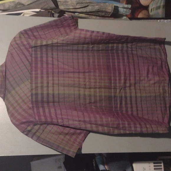 Oakley Button Up short sleeved Shirts men's XL purple with dark color stripes - Picture 3 of 7